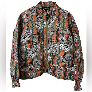 Emily Lovelock multicolor paisley quilted zip front boxy jacket colorful